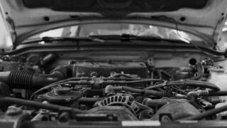 A close-up photo of a car's engine bay.