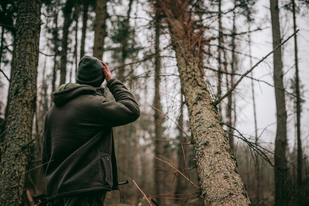 A man enjoying the wonderful view of the woods.