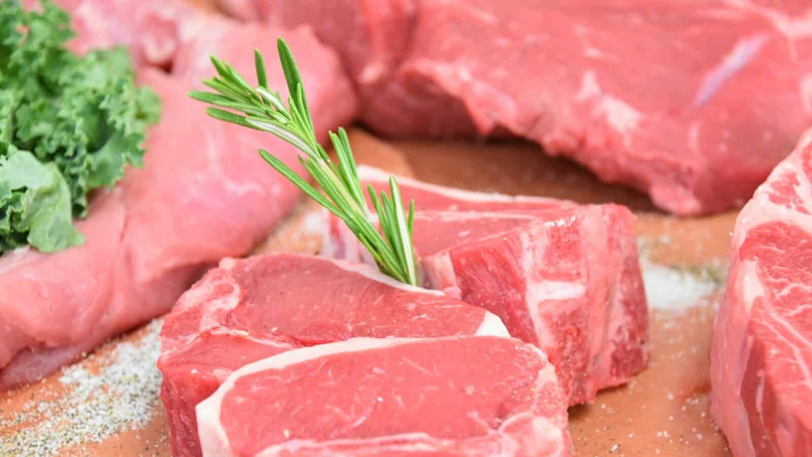 raw meat with green leaves