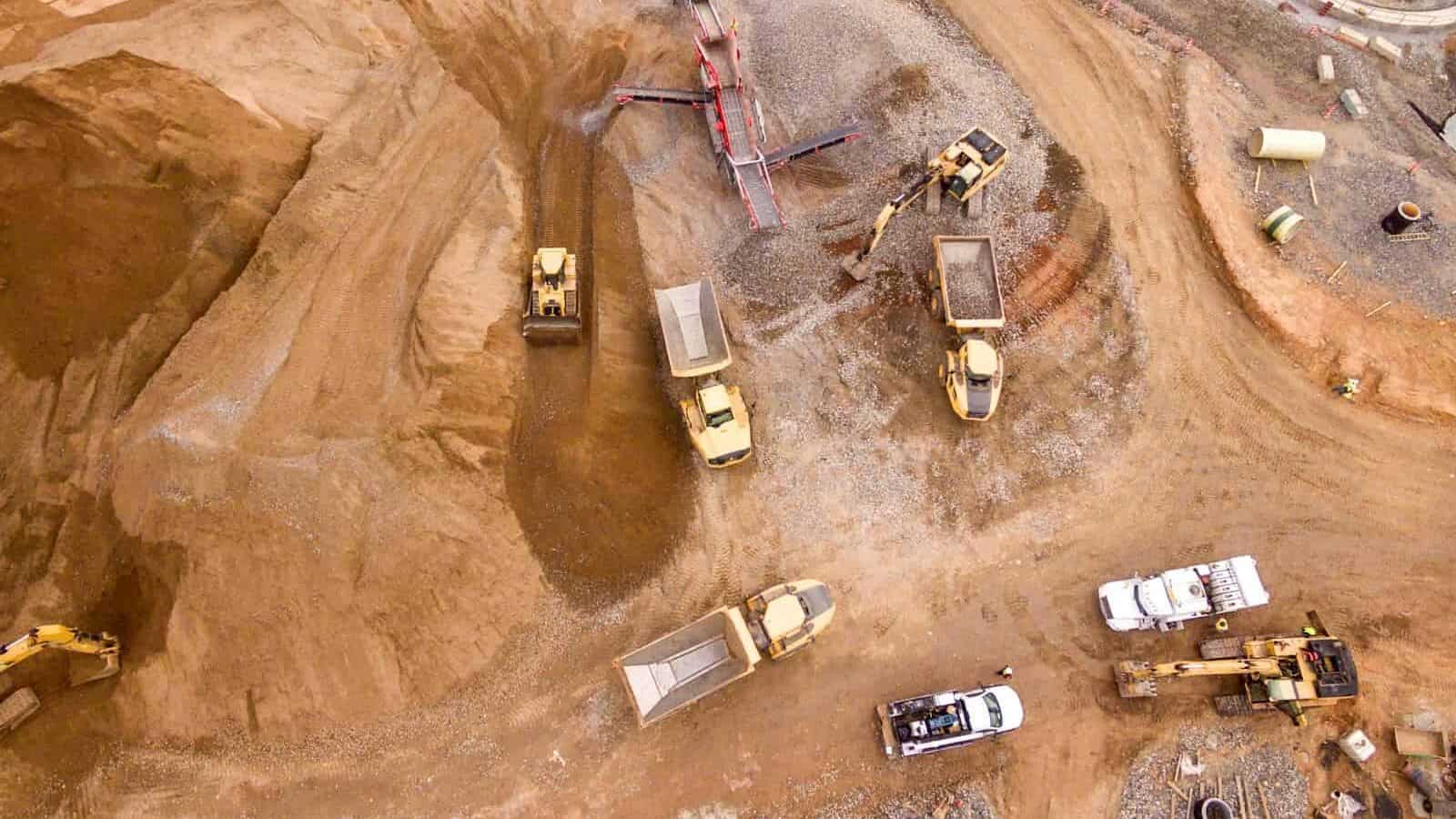 aerial photography of dump trucks