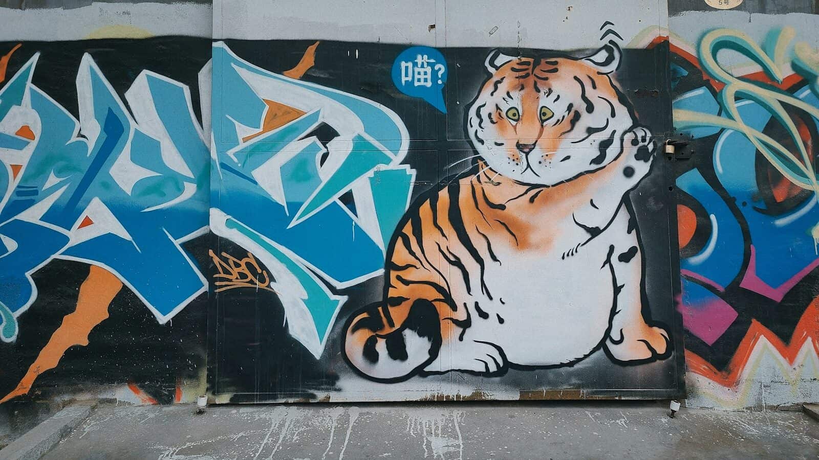 tiger graffiti on wall during daytime