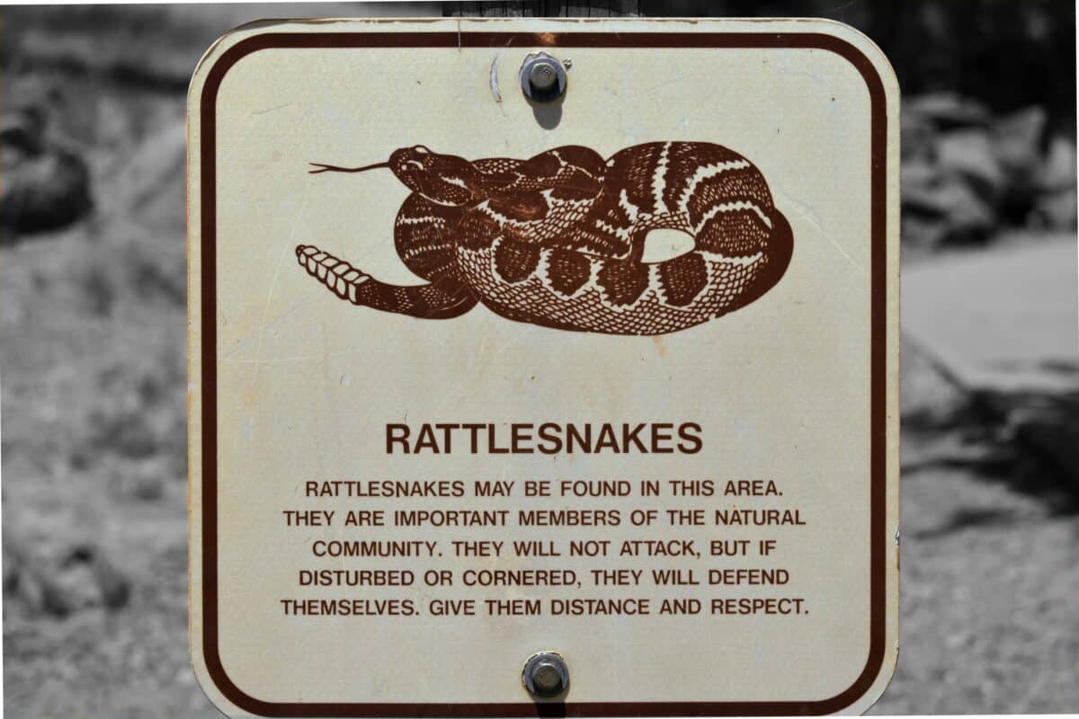 A rattlesnake area zone warning sign.