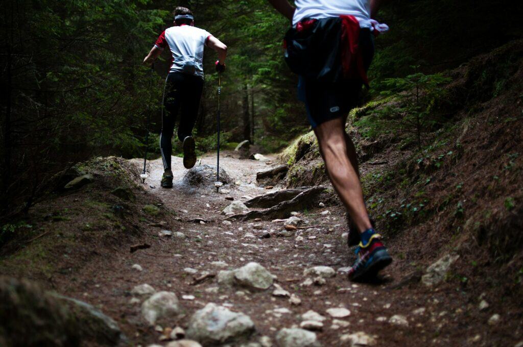 two people running
