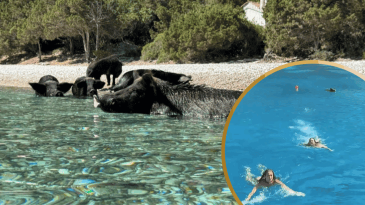 Hilarious Moment Two Influencers Panic When Chased By a Swimming Wild Boar in Waters Off Greek Island