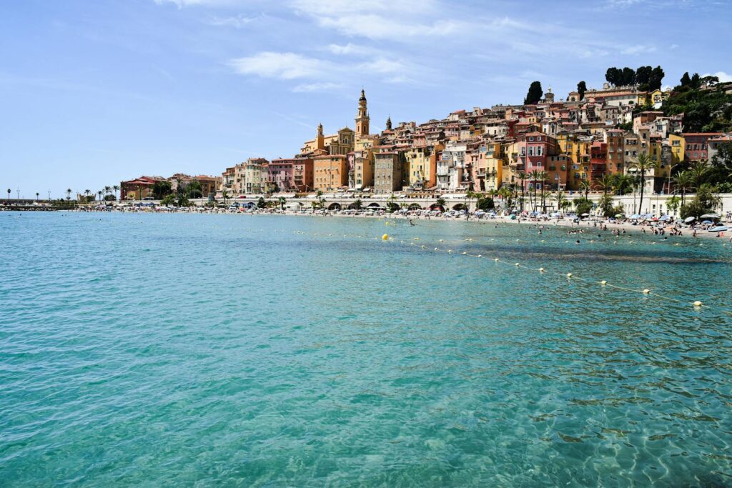 Beautiful coastal view of Menton with colorful buildings in the French Riviera.