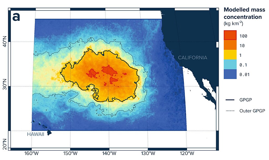 Contour map showing ocean garbage concentrations