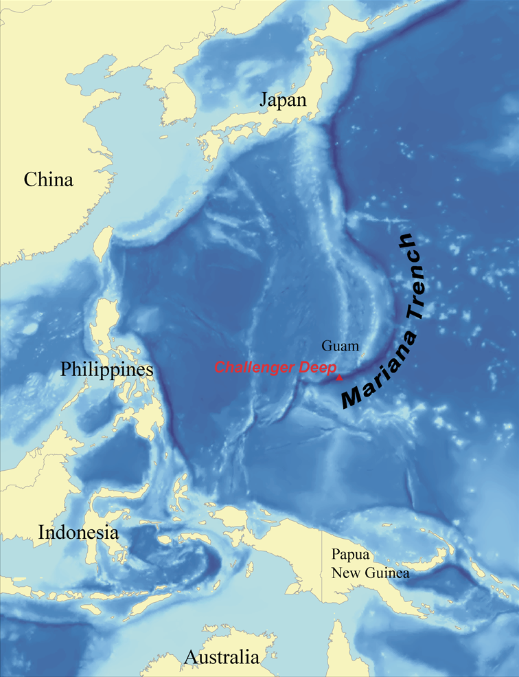Map showing the location of the Mariana Trench