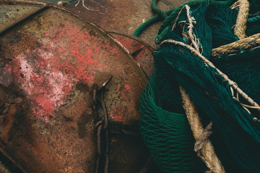 metal with chains and fishing net