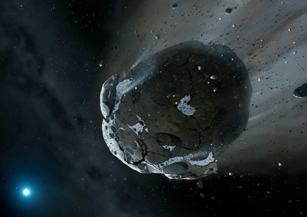 an artist's rendering of a asteroid in space