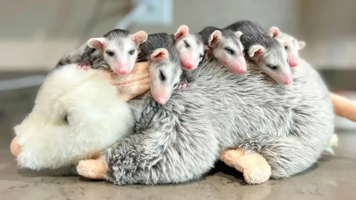 Six Orphaned Opossum Babies Bond with Plush Surrogate Mom in Remarkable Recovery