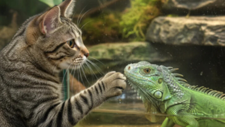 Rescue Cat Starts Every Morning by Rushing to Kiss Her Lizard Best Friend