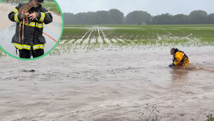 Dramatic Footage Shows Firefighters Braving Fast-Moving Floodwaters To Save Trapped Baby Deer In Indiana